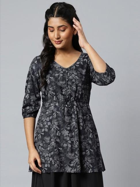 aurelia black & grey floral print tunic