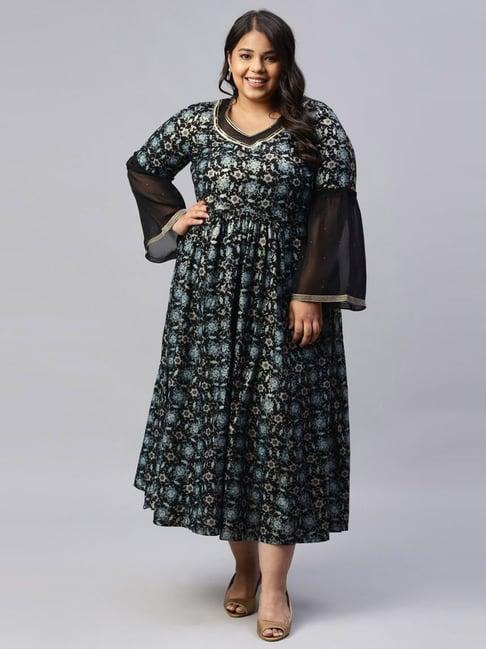 aurelia black floral print a-line dress