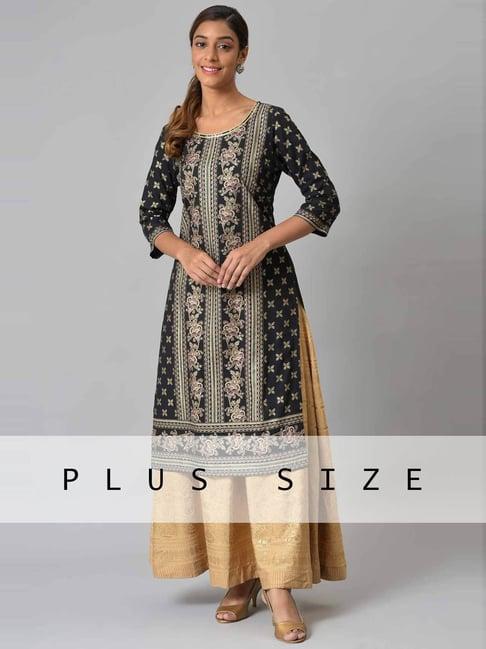 aurelia black floral print straight kurta