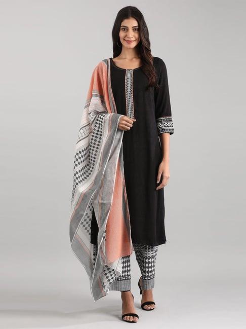 aurelia black kurta palazzo set with dupatta