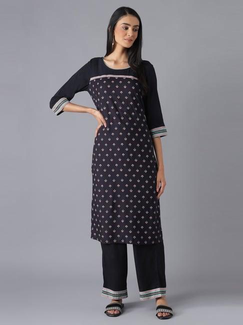 aurelia black printed kurta palazzo set