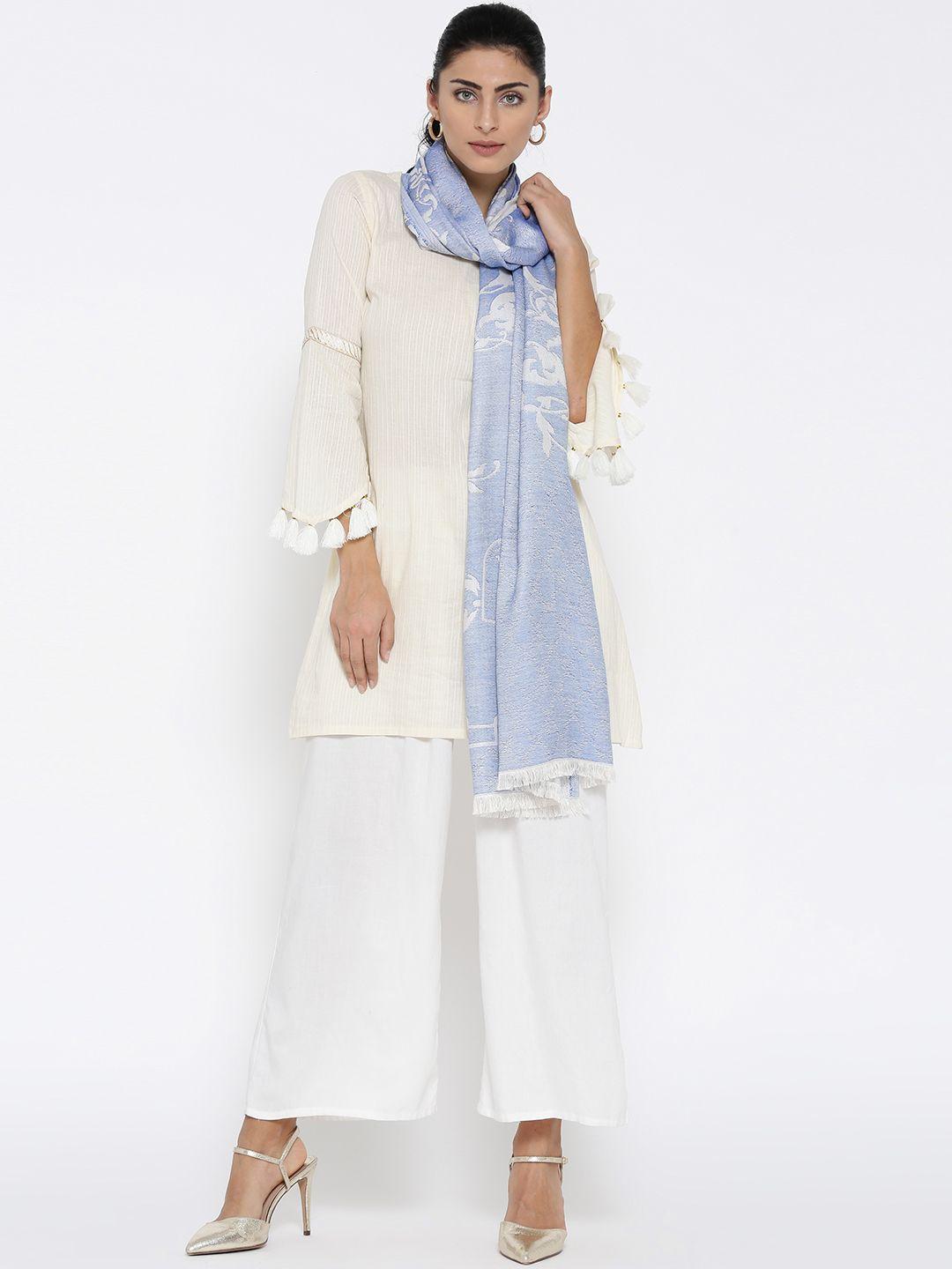 aurelia blue & off-white woven design stole