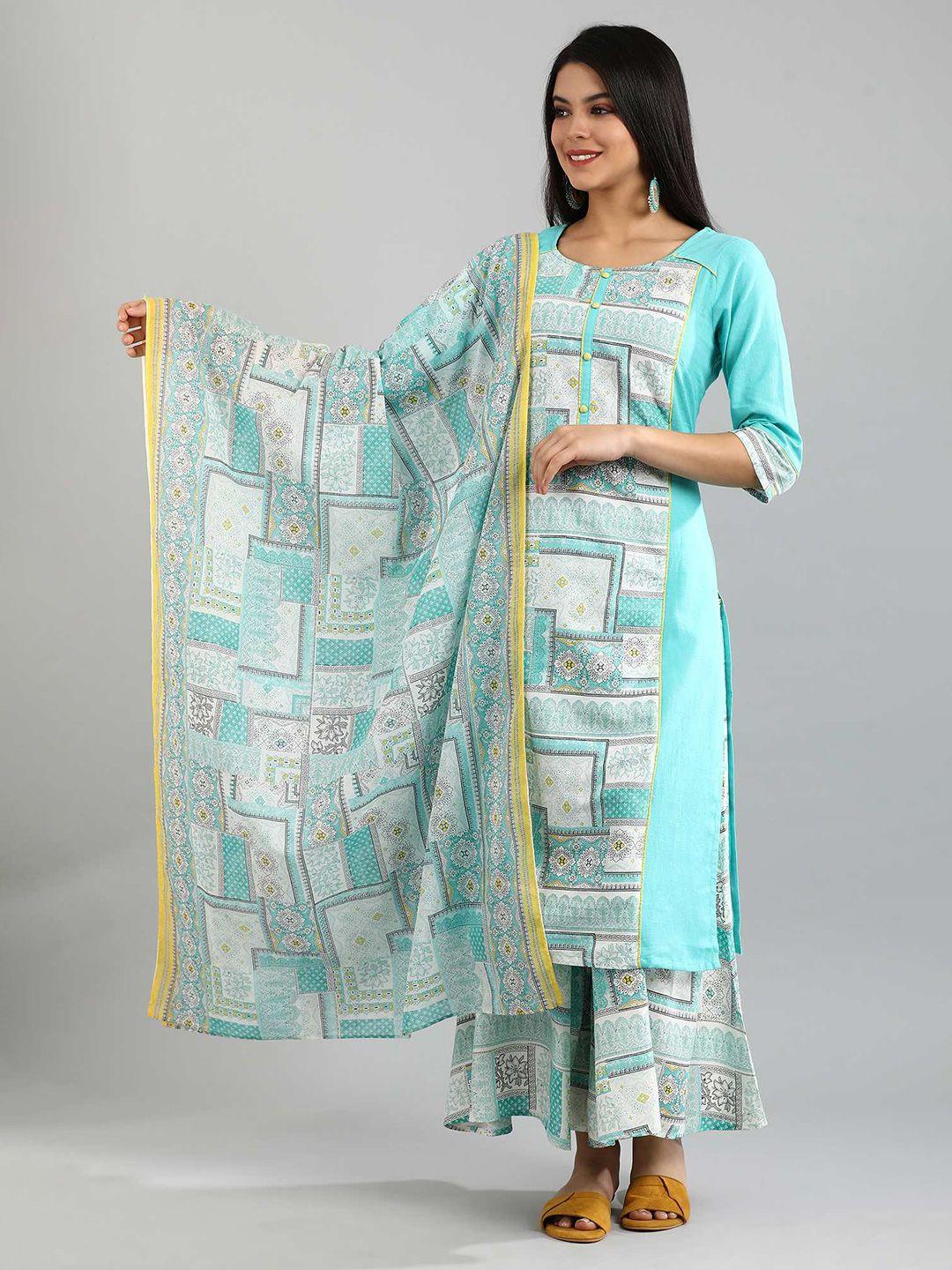 aurelia blue & white printed pure cotton dupatta