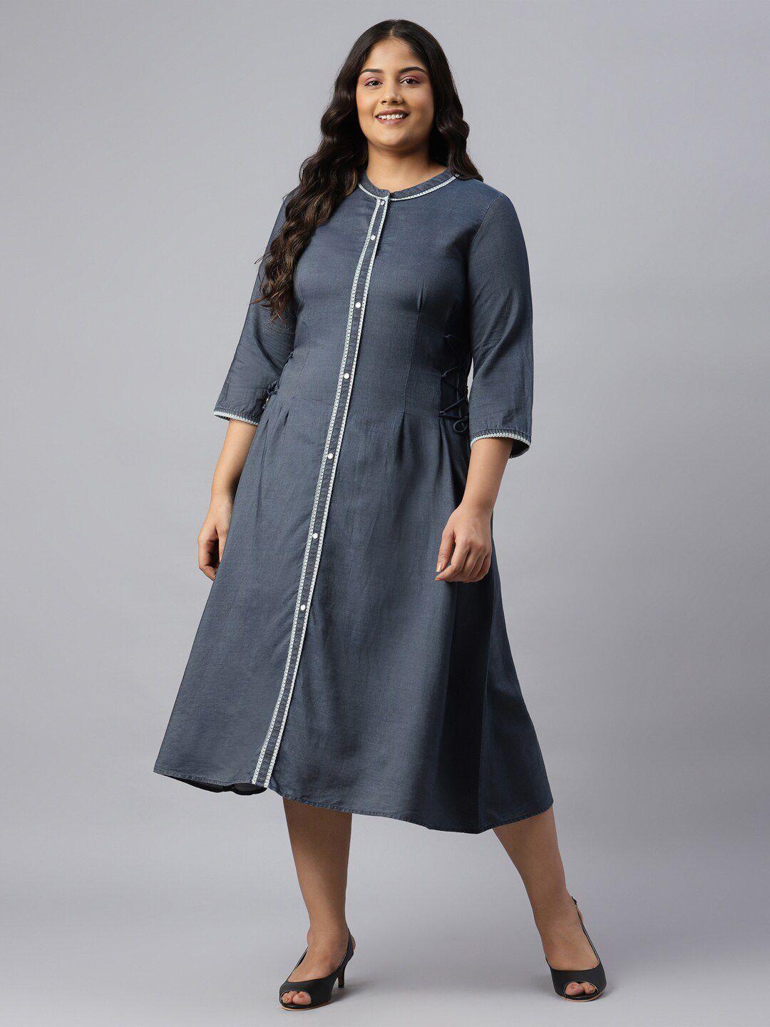 aurelia blue a-line midi dress