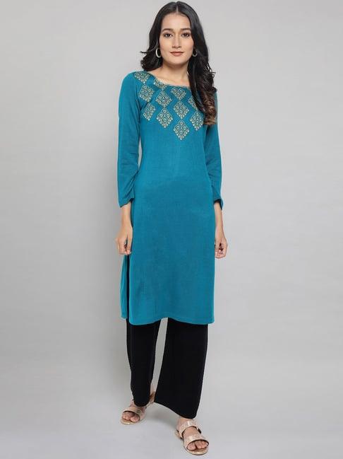 aurelia blue embellished straight kurta