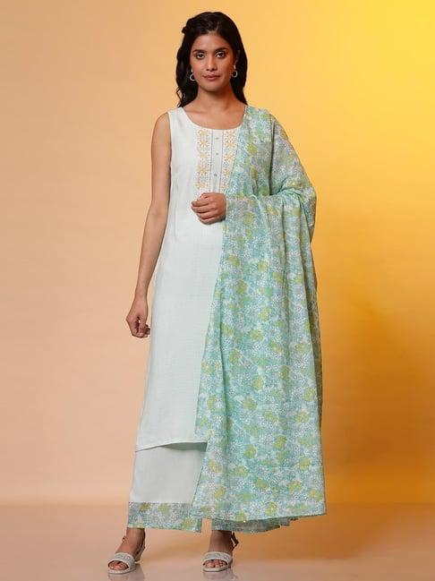 aurelia blue embroidered kurta palazzo set with dupatta