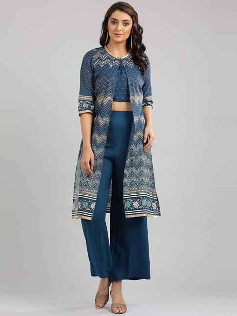 aurelia blue embroidered top palazzo set with gilet
