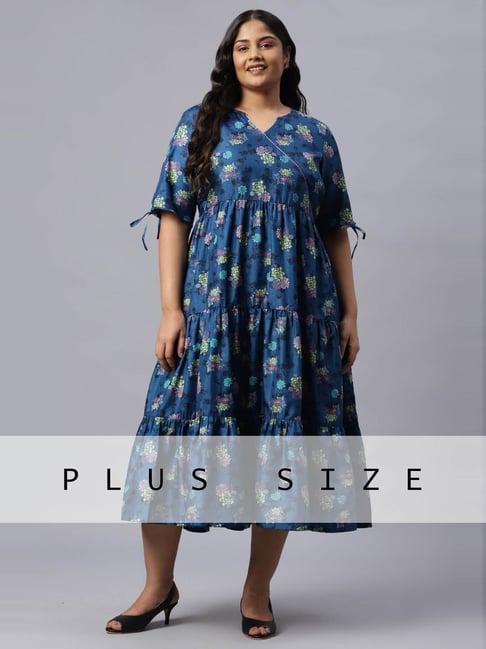 aurelia blue floral print a-line dress