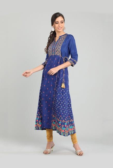 aurelia blue floral print kurta