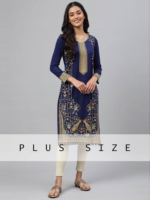 aurelia blue floral print straight kurta