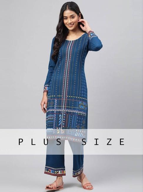 aurelia blue printed kurta palazzo set