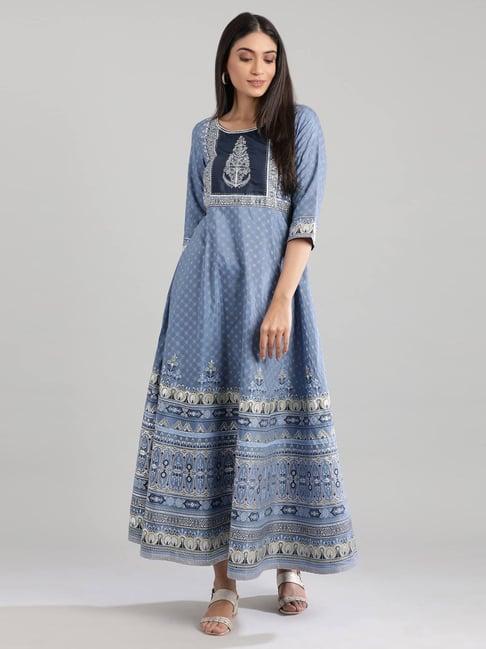 aurelia blue printed maxi dress