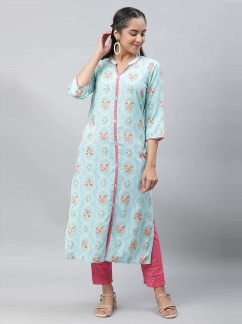 aurelia blue printed straight kurta