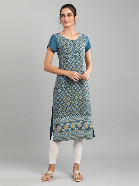 aurelia blue printed straight kurta