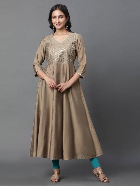 aurelia brown embellished flared kurta