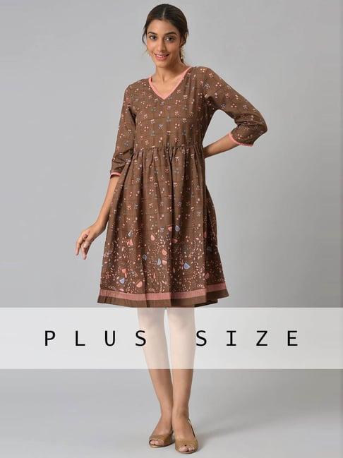 aurelia brown floral print a-line dress