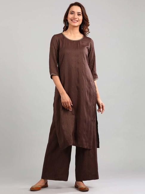 aurelia brown striped straight kurta