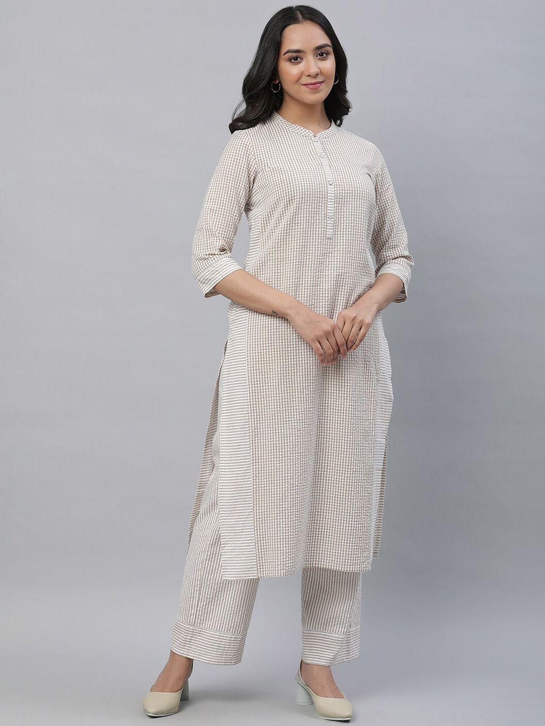 aurelia checked regular pure cotton kurta with palazzos