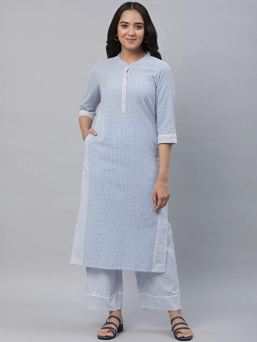 aurelia checked regular pure cotton kurta with palazzos