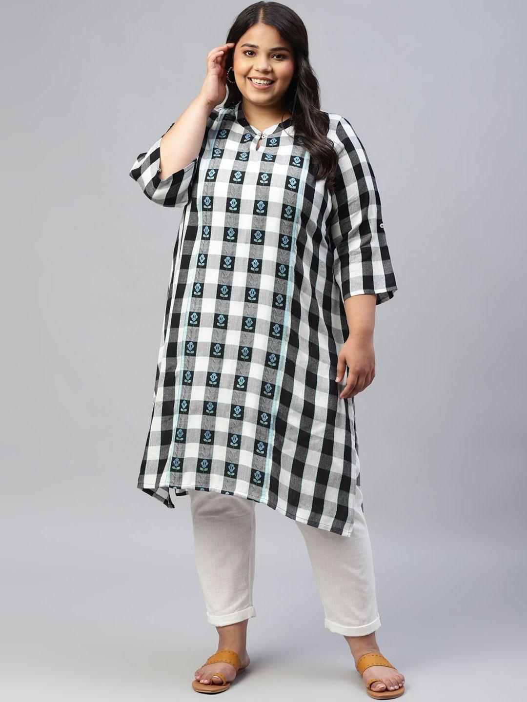 aurelia checked thread work roll up sleeves kurta