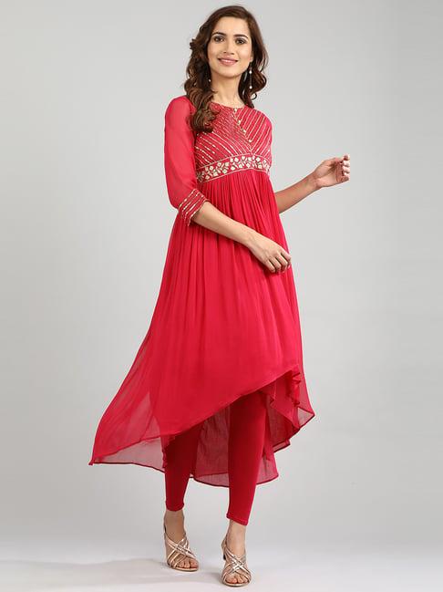 aurelia coral embellished kurta churidar set with dupatta