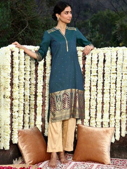 aurelia dark green straight kurta