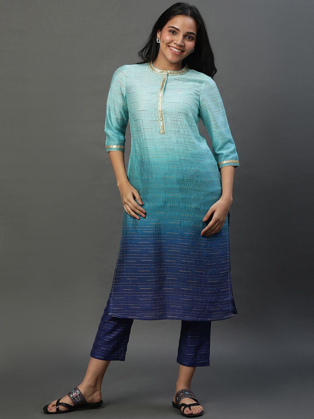 aurelia dyed band collar sequins straight kurta with trouser