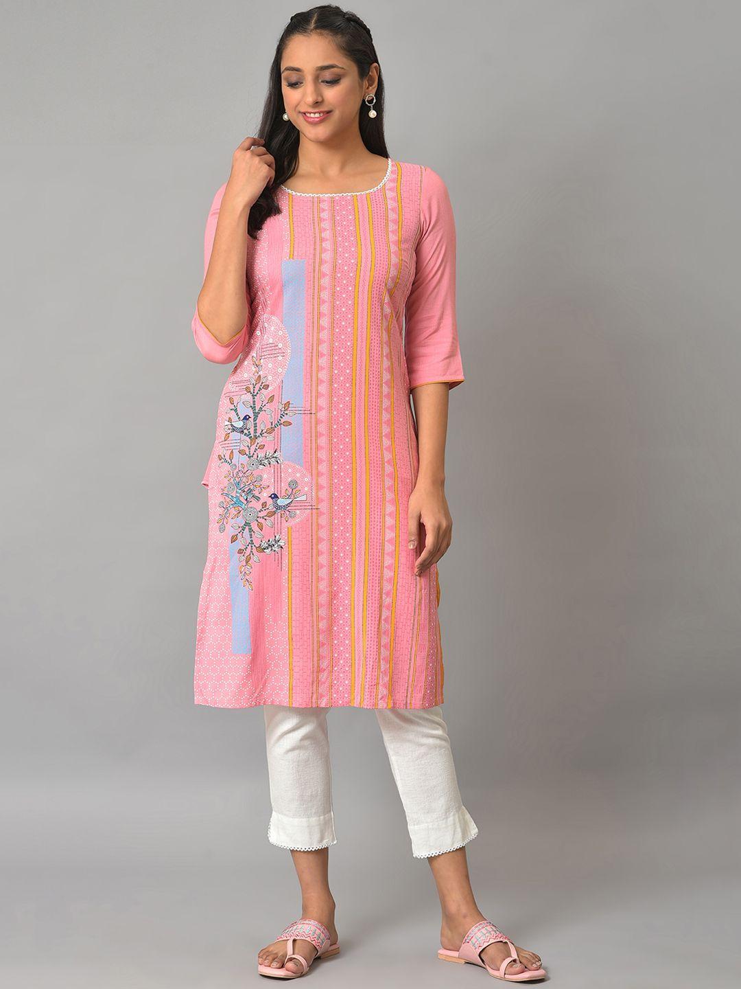 aurelia ethnic motif printed square neck straight kurta