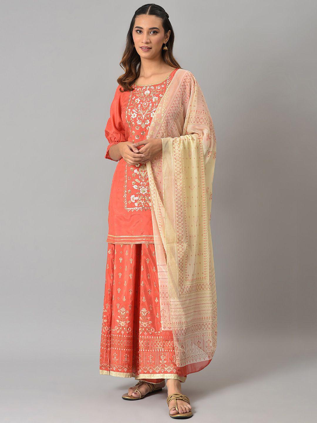 aurelia ethnic motifs embroidered kurta with skirt & dupatta