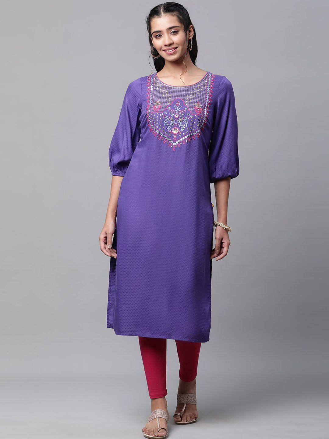 aurelia ethnic motifs embroidered sequined straight regular kurta