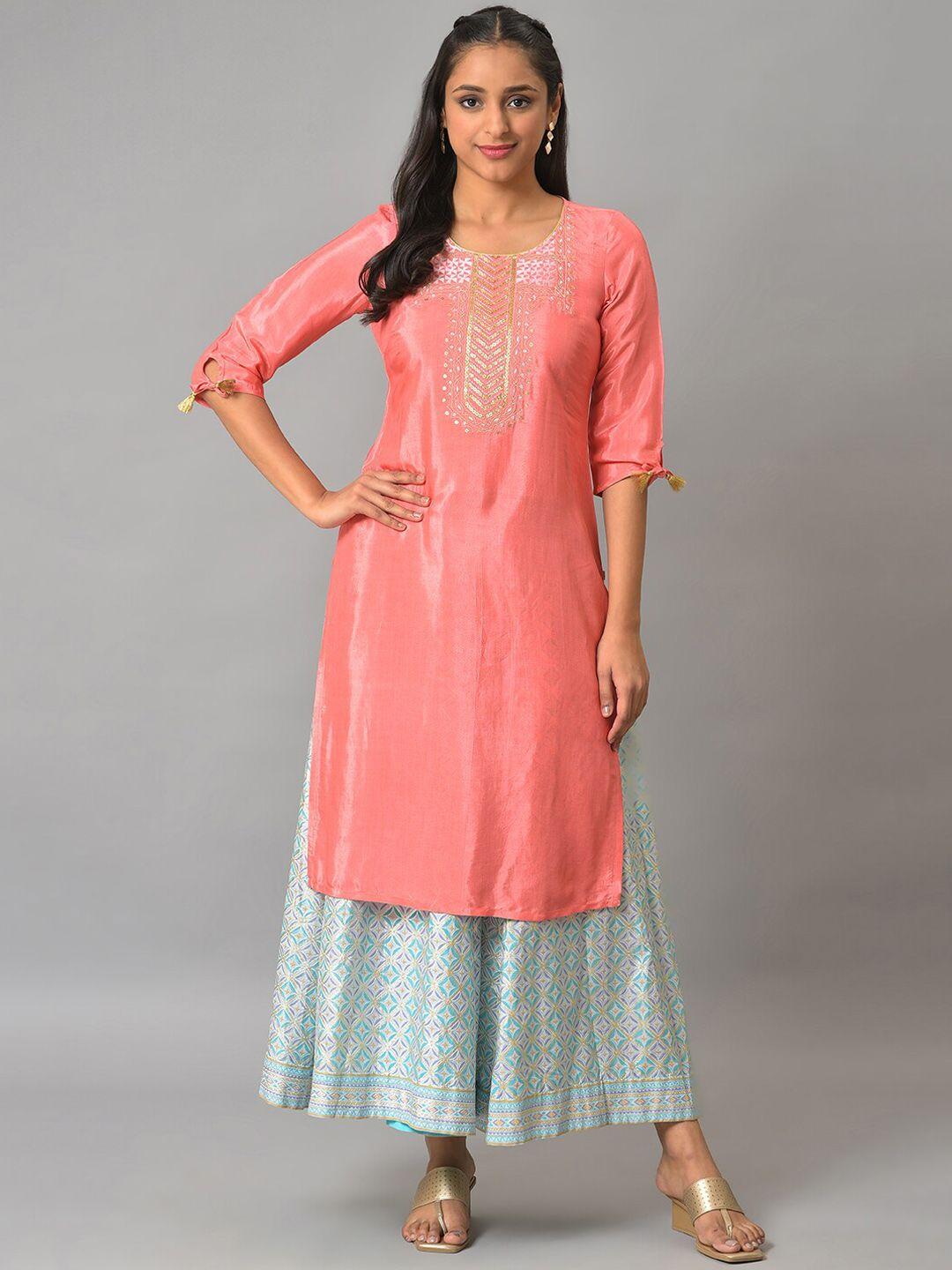 aurelia ethnic motifs embroidered sequinned kurta with skirt