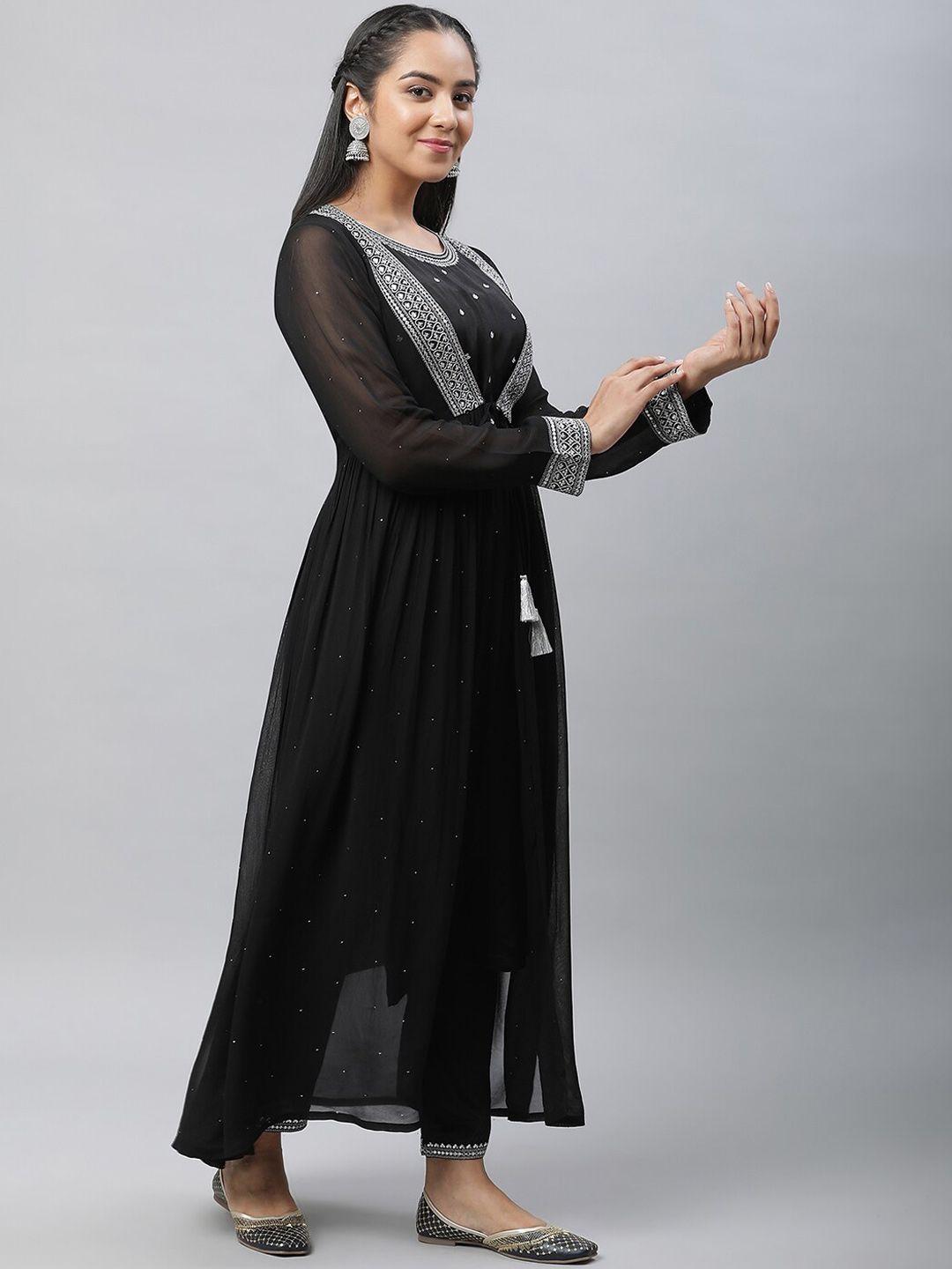 aurelia ethnic motifs embroidered sequinned kurta with trousers & with jacket