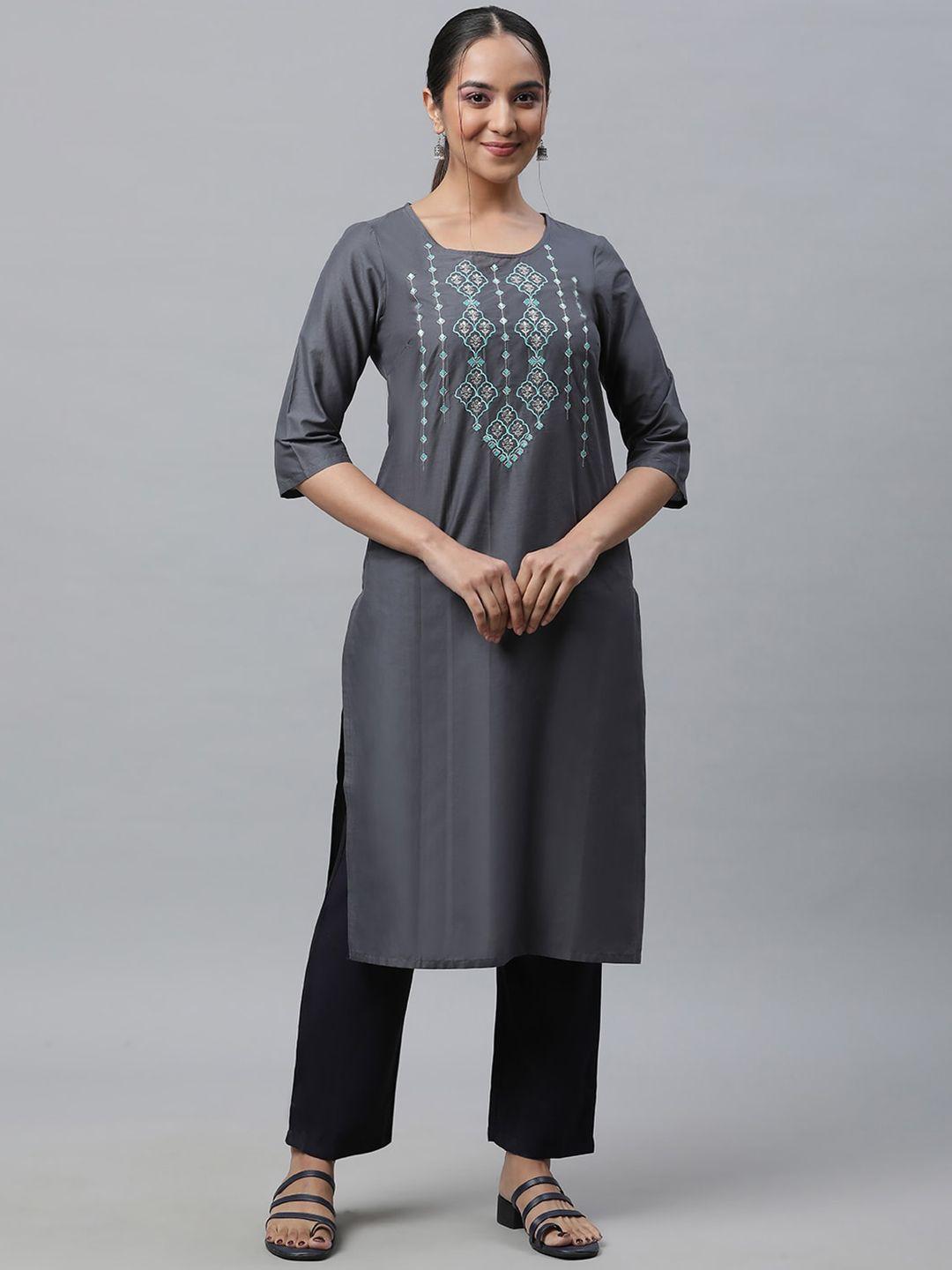 aurelia ethnic motifs embroidered thread work pure cotton kurta