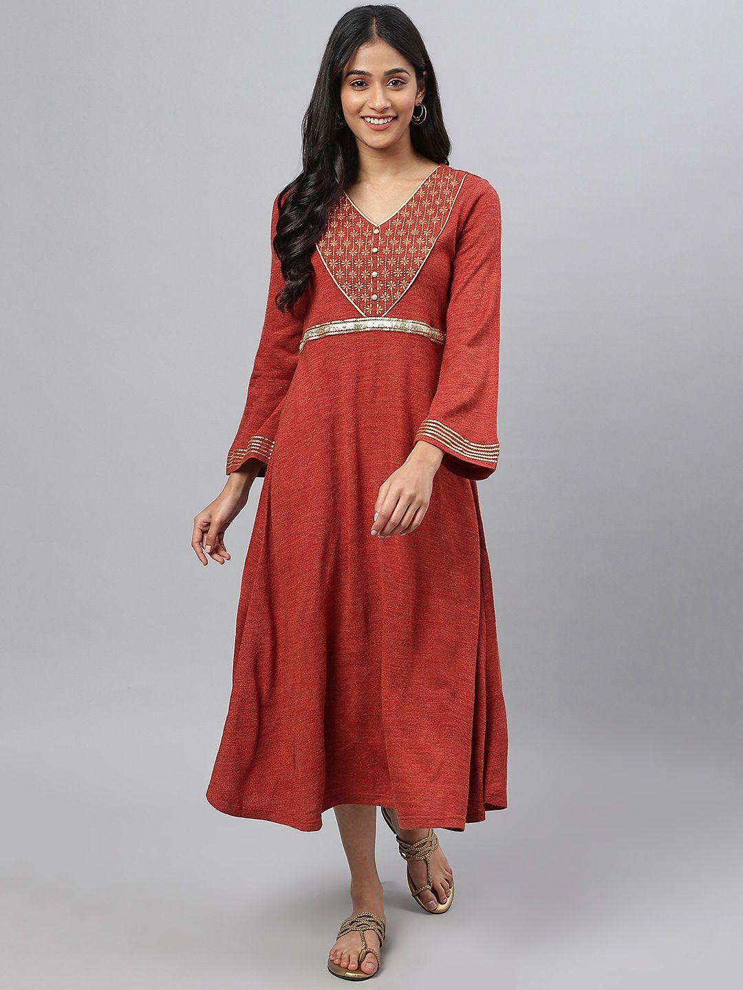 aurelia ethnic motifs print a-line midi dress