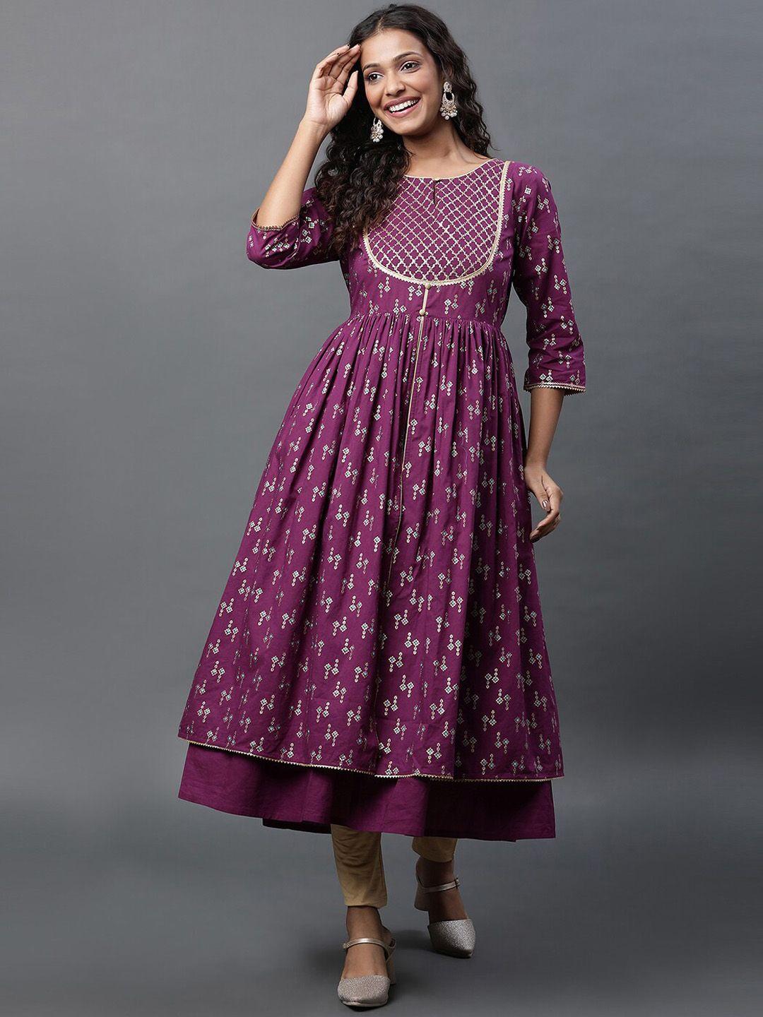 aurelia ethnic motifs printed keyhole neck anarkali kurta