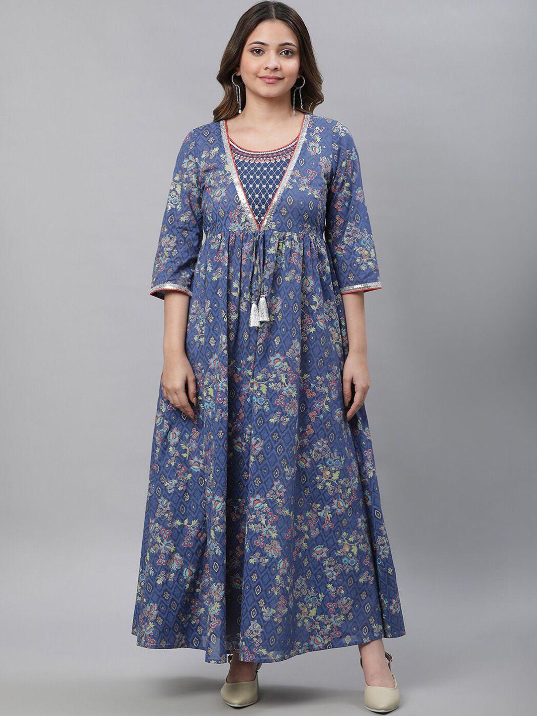 aurelia ethnic motifs printed pure cotton fit & flare ethnic dress