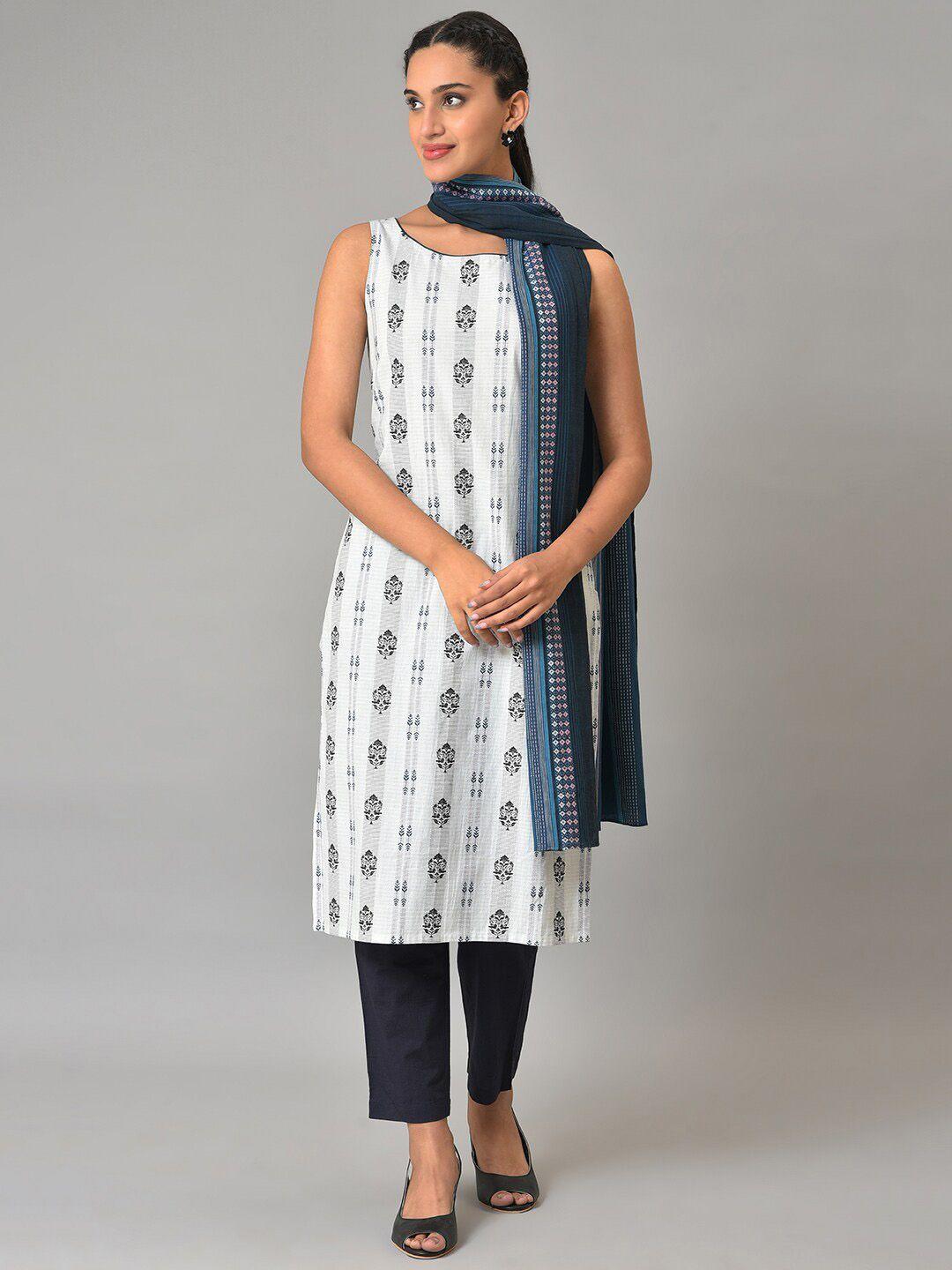 aurelia ethnic motifs printed pure cotton kurta with trousers & dupatta
