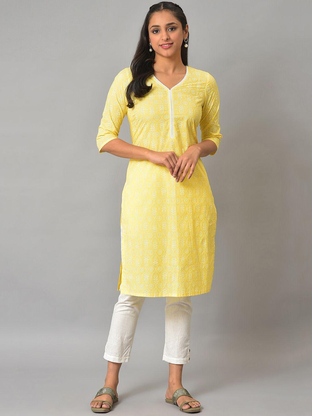 aurelia ethnic motifs printed pure cotton straight regular kurta