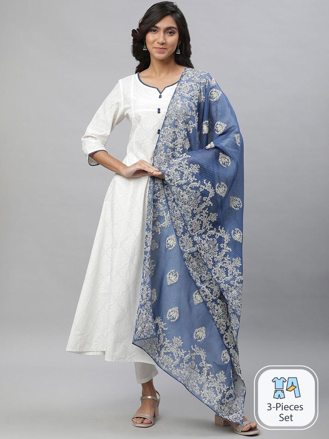 aurelia ethnic motifs printed regular pure cotton kurta with leggings & with dupatta