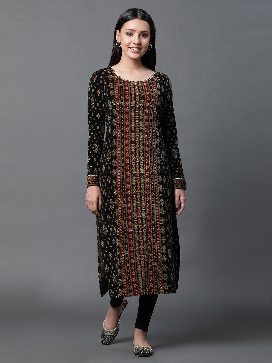 aurelia ethnic motifs printed sequined knitted straight kurta with palazzos