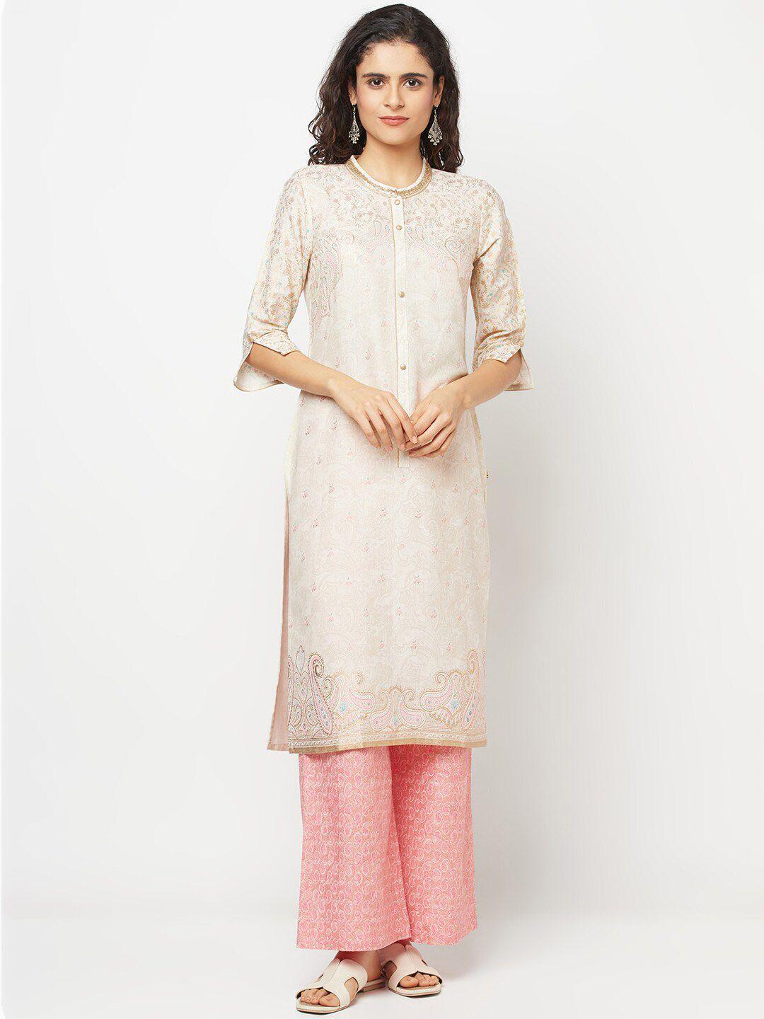 aurelia ethnic motifs printed sequined straight kurta with palazzo