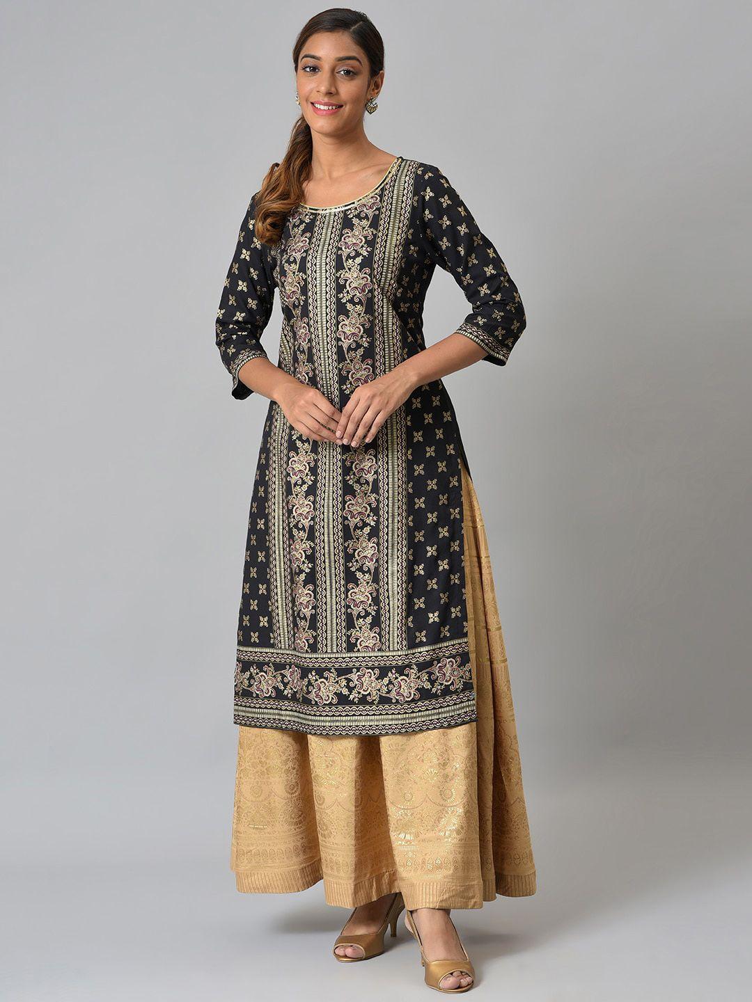 aurelia ethnic motifs printed sequinned straight kurta