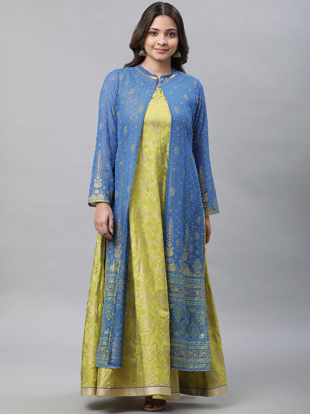 aurelia ethnic motifs printed sleeveless maxi ethnic dress with a jacket