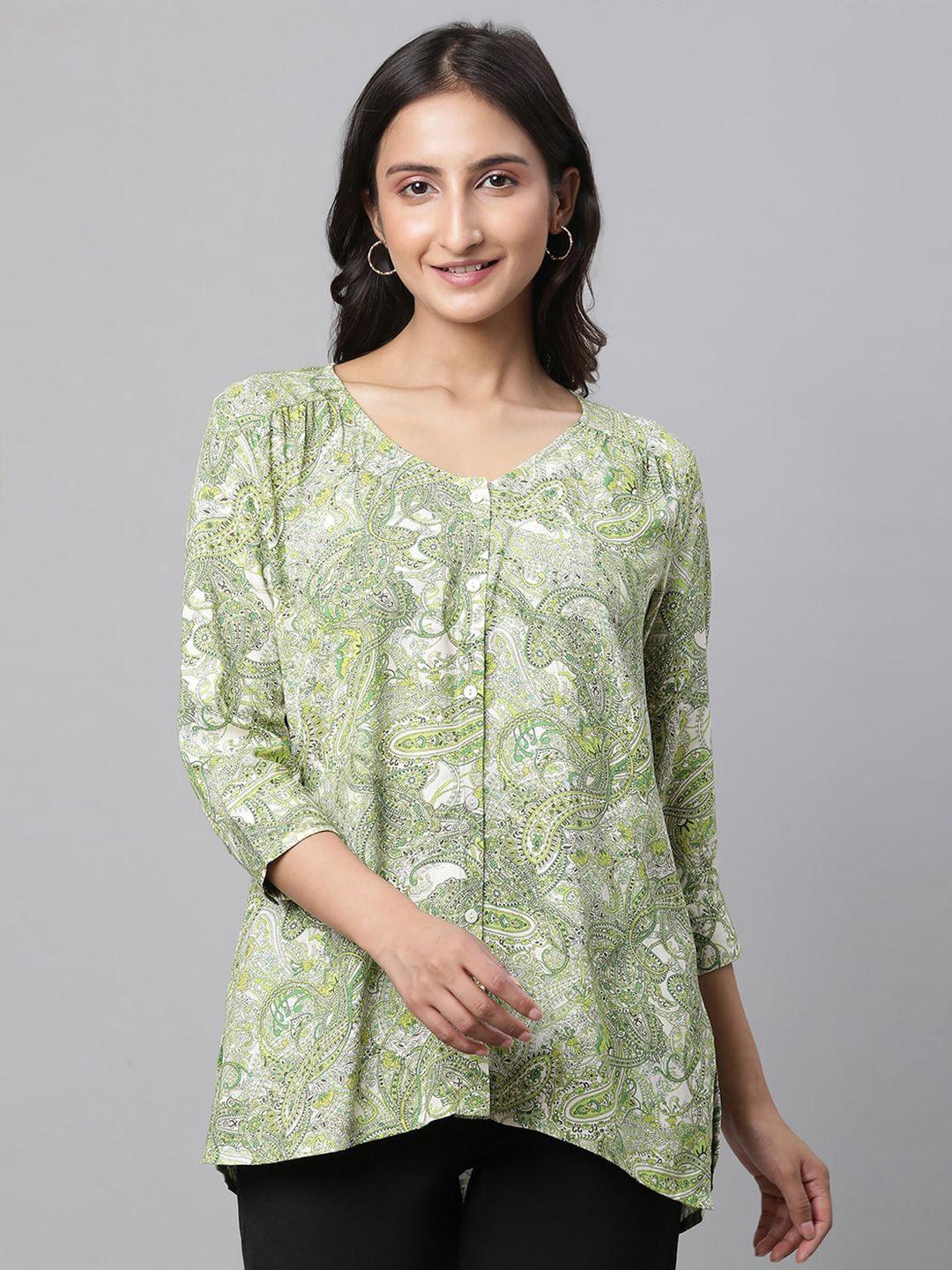 aurelia ethnic motifs printed v-neck shirt style top