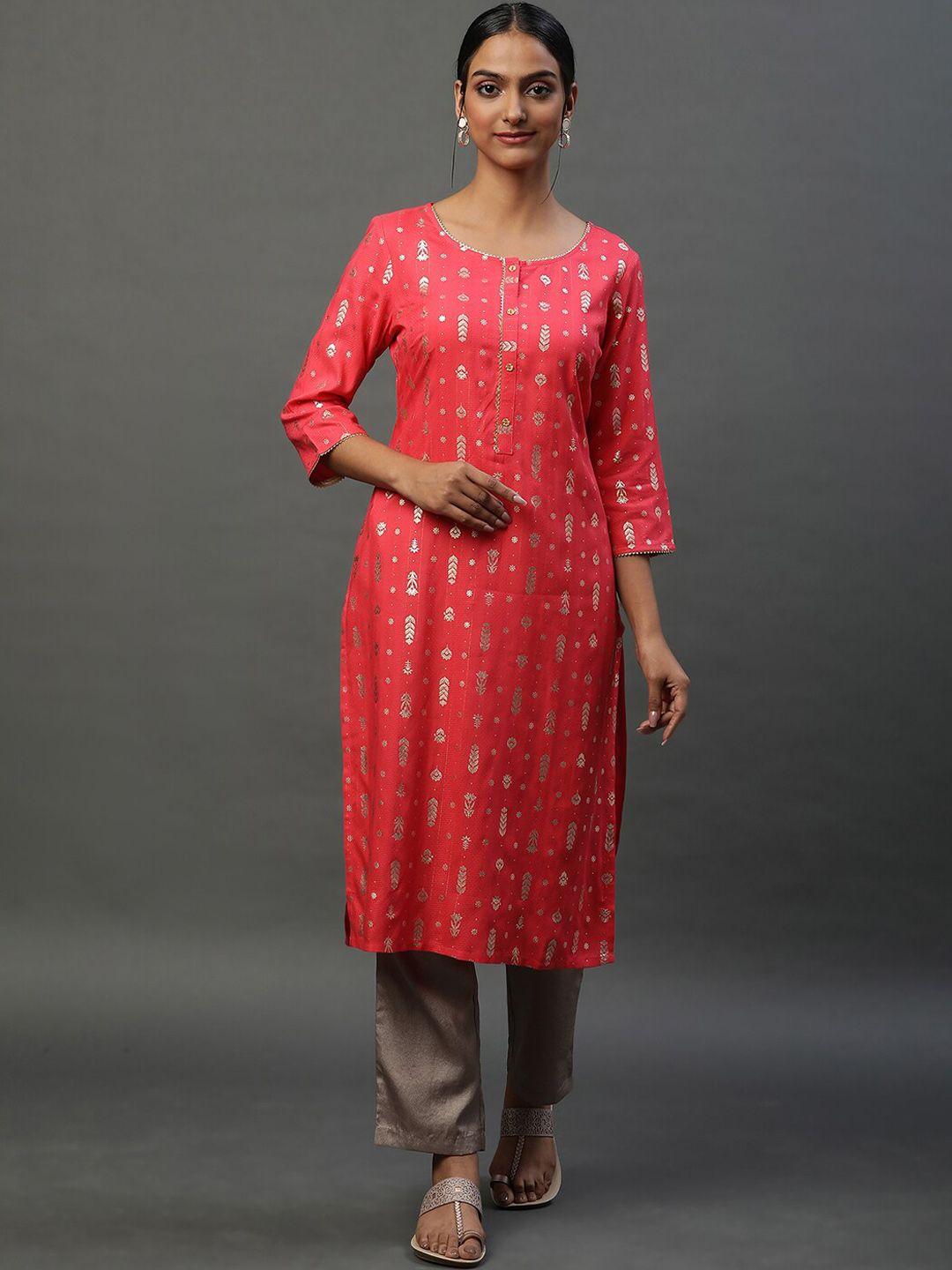 aurelia ethnic motifs woven design round neck straight kurta