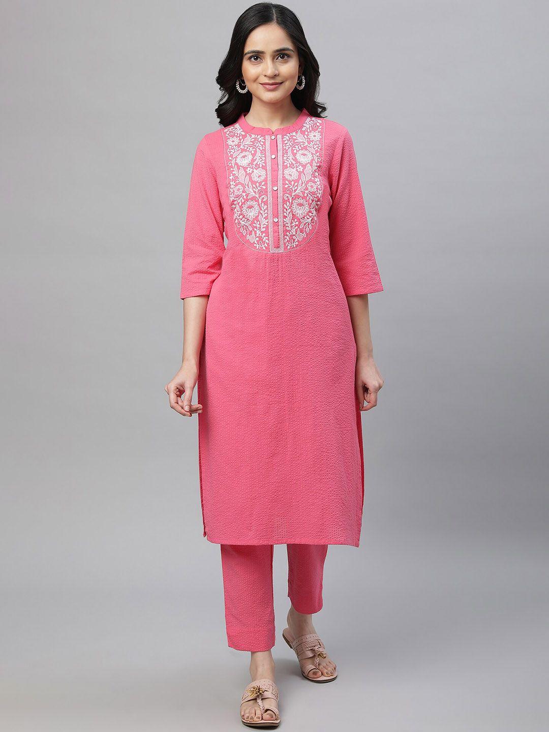 aurelia ethnic motifs yoke design regular thread work kurta with trousers
