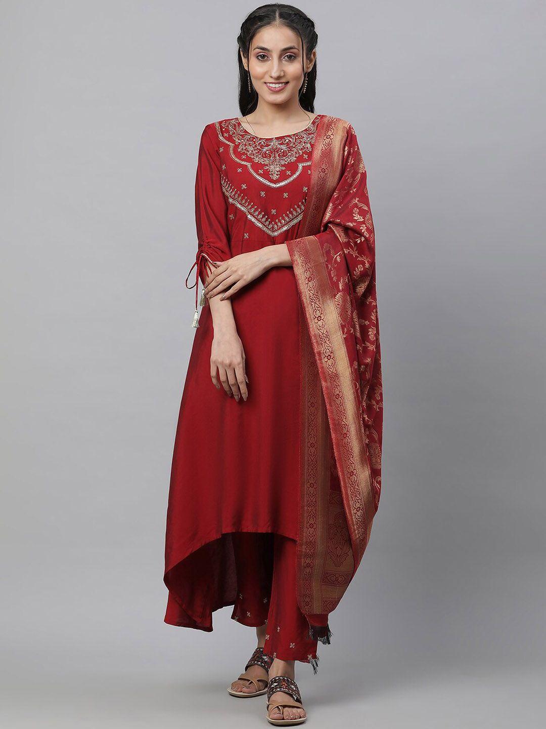 aurelia floral embroidered sequinned kurta with trousers & dupatta