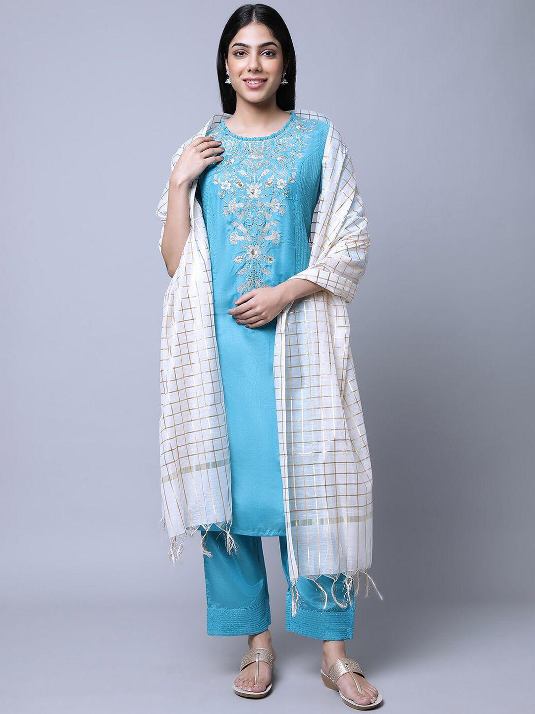 aurelia floral embroidered zari sequined kurta with palazzos & dupatta