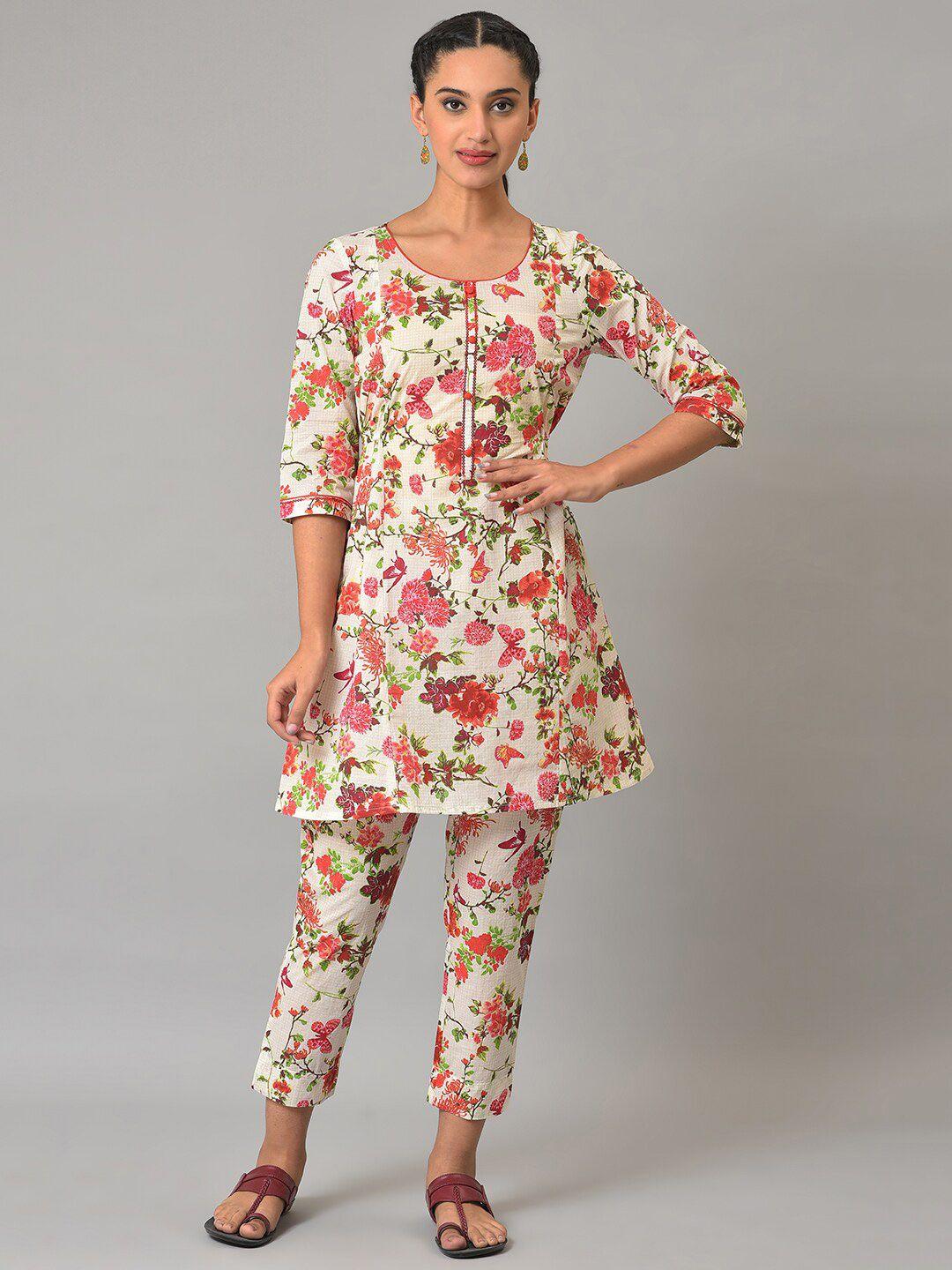 aurelia floral printed a-line kurti with trousers