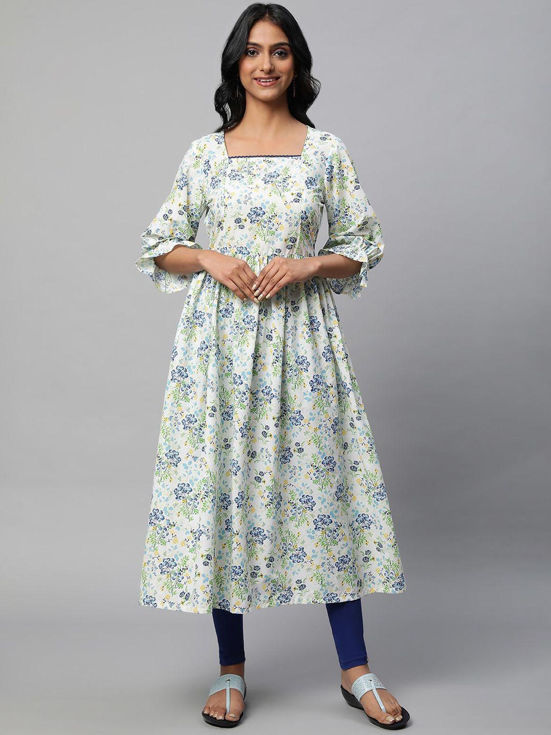 aurelia floral printed bell sleeves pure cotton a-line kurta